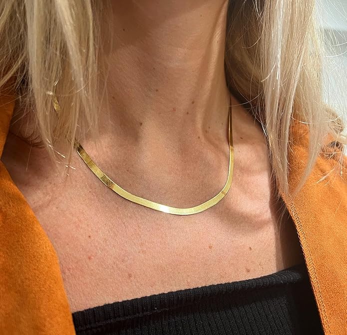 CHESKY Gold Necklace for Women-14K Gold Plated/Sterling Silver Plated Snake Chain Necklace Dainty Simple Chunky Herringbone Necklace Choker Necklaces Jewelry for Women