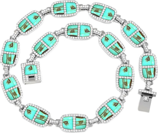 Chunky Necklace for Women 12 Colors Diamond Stone Gold Statement Necklace for Women Full Trendy Blue Birthstone Choker Necklace for Women Square Design Necklace Jewelry