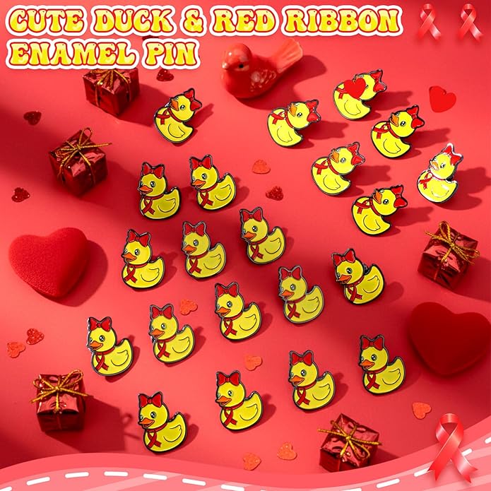 Tondiamo Red Ribbon Pins Bulk Heart Awareness Lapel Pins Heart Disease Brooches Hiv Aids Awareness Brooches for Doctors Charity Fundraising Red Ribbon Week Supplies