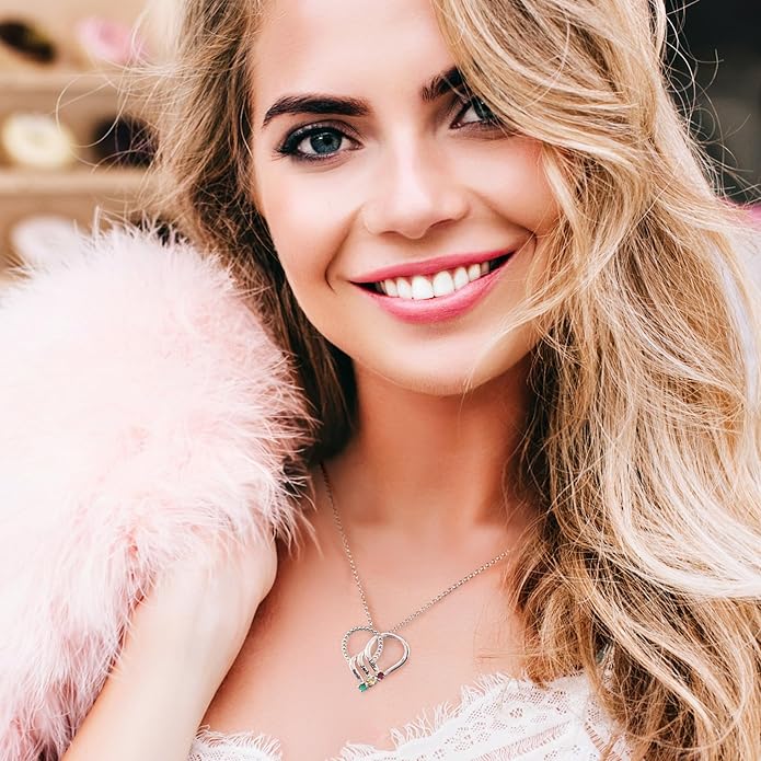 Easycosy Custom Name Necklace with Simulated Birthstones Customized Promise Necklace Heart Pendant with Engraved 2-6 Names - Anniversary Birthday Christmas Jewelry Gifts for Women Wife Mom Grandma