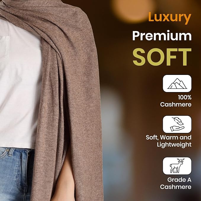 ROSERA Cashmere 100% Cashmere Knitted Wrap Pashmina Shawl Extra Large Scarf Stole for Women Travel