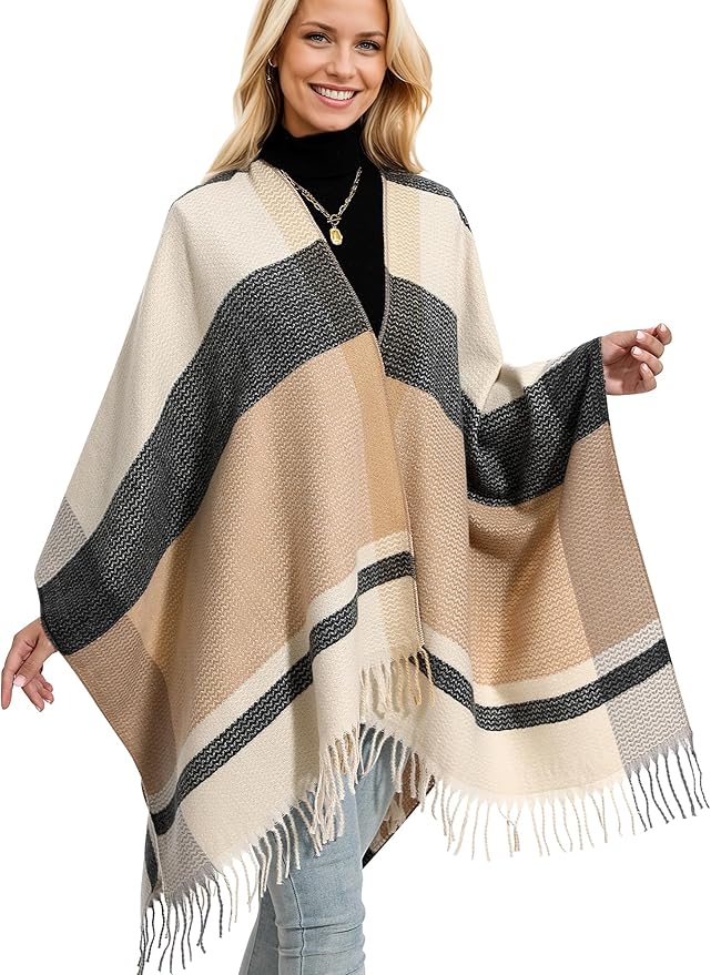 HOLDINA Women's Winter Shawl Wrap for Women–Warm Ponchos with Tassels,Christmas Gift for Mom & Older Women