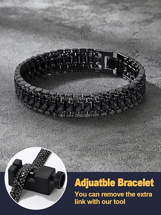U7 Link Bracelets for Men, Cuban Link/Rope/Watch Band Solid Bracelet, Silver Black Gold Color Wrist Bracelet 3/6/9/12/15mm Width, 6.5/7.5/8.3 Inch Length, Hand Chain Jewelry for Mens Women