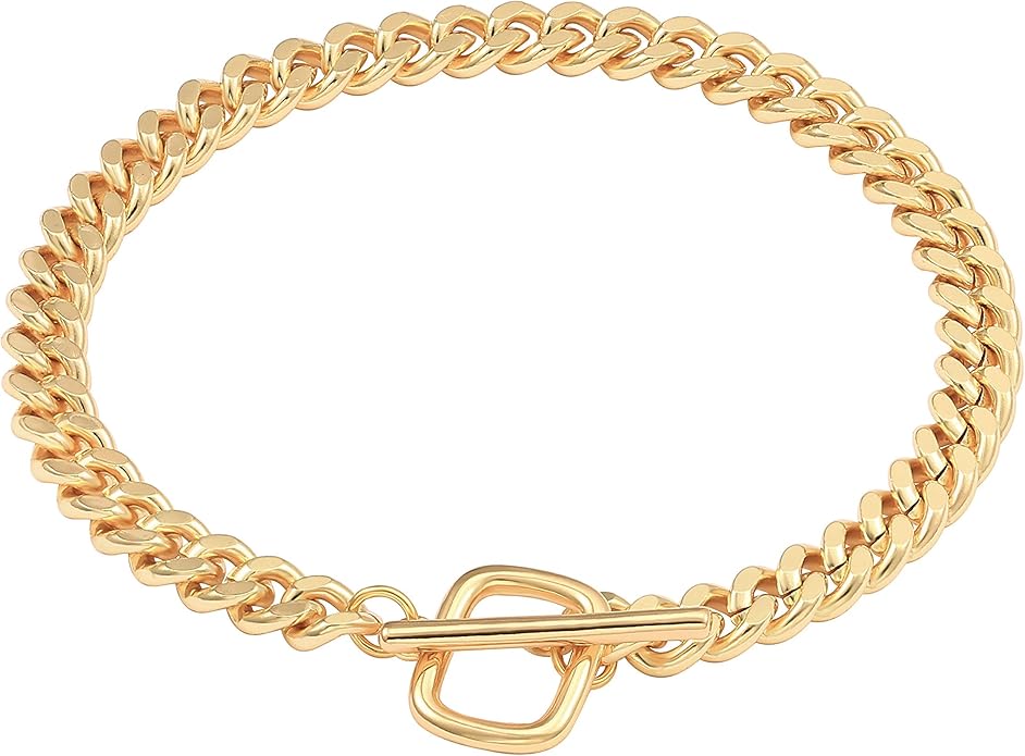 SOFYBJA 18k Gold Plated Personalized Chunky Cuban Oval Link Chain Bracelets for Men Toggle Rope Bracelet Jewelry for Women