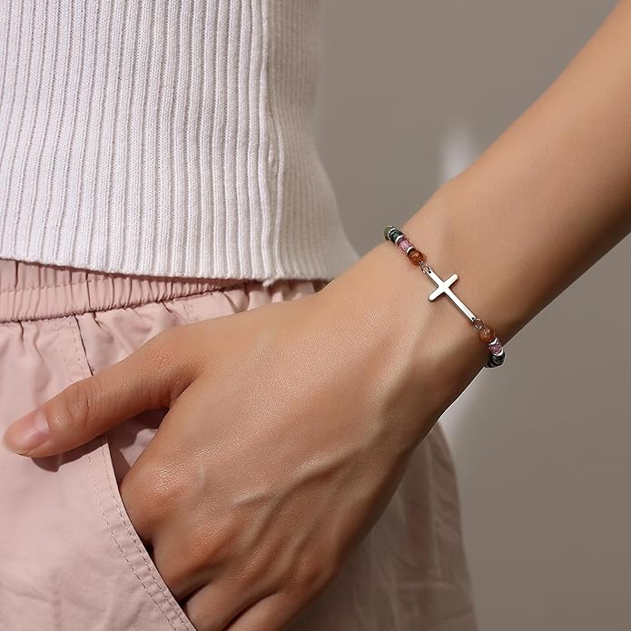 TONY & SANDY Christian Cross Bracelet for Women, Stocking Stuffers for Women, Confirmation Baptism Easter Gifts, Unique Gift for Friends Daughter Mom Sister in Christ on Birthday Christmas