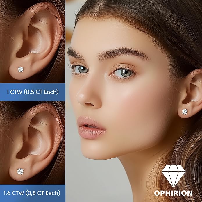 Moissanite Stud Earrings for Women & Men, D Color, VVS1, 925 Sterling Silver, White Gold Plated, Hypoallergenic, GRA Certified, Gift Box Included (0.6; 1.0; 1.6; 2.0 CTW)