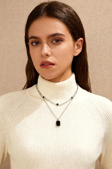 Gold Layered Pendant Necklaces for Women 14k Gold Plated Crystal Choker Necklace Paperclip Rhinestone Necklace Party Prom Jewelry