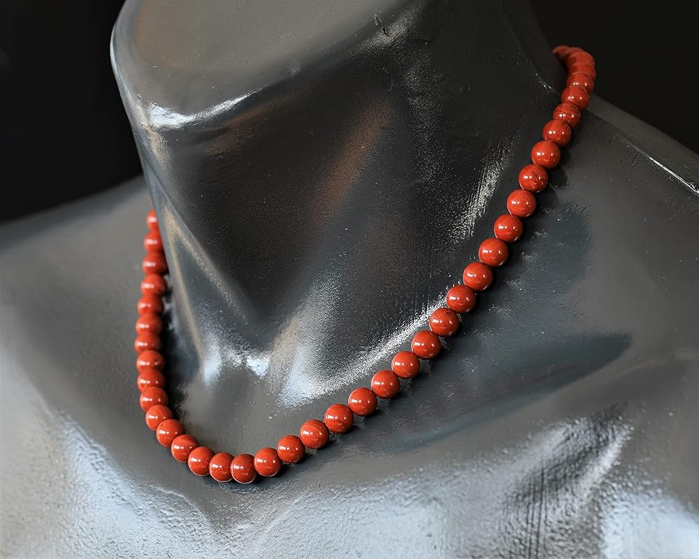 Natural Red Jasper Beaded Choker, Genuine Red Crystal Necklace, Fancy Gemstone Choker, 8mm Beads, Unique Fashion Jewelry, Healing Crystal Chakra Necklace, Durable Stone Necklace, Aries Necklace