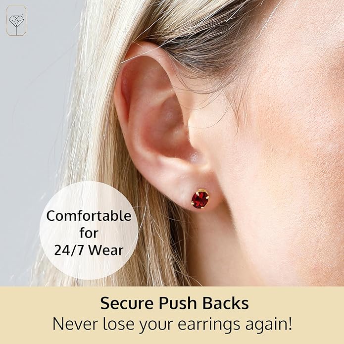 14k Gold Oval Stud Earrings for Women with Push Backs | 7x5mm Gemstone Birthstone Earrings | Real 14 Karat Gold Earrings Studs | Hypoallergenic Gemstone Stud Earrings for Women by MAX + STONE