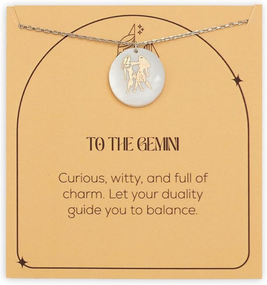 Zodiac Sign Necklace – Mother of Pearl Pendant – Available in Two Finish 925 Sterling Silver and 14K Gold Plated – Adjustable Chain – Horoscope Jewelry Gift with Zodiac Card & Gift Box