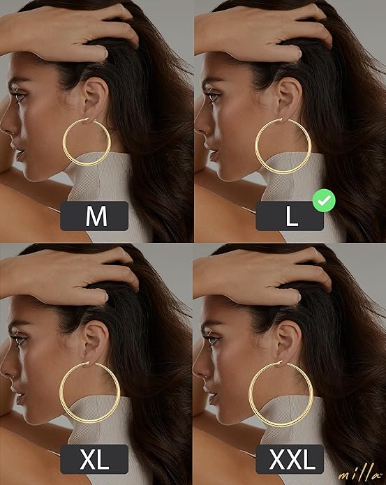 MILLA 14K Gold Hoop Earrings For Women, Silver Hoop Earrings & Rose Gold Earrings with Graduated Curvature