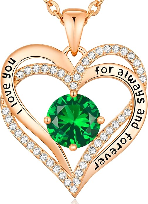 CDE Forever Love Heart Necklaces for Women, Mom, Girlfriend, Wedding Anniversary Birthday Mother Day Christmas Day Gift for Wife Girlfriend Jewelry with Birthstone Pendant
