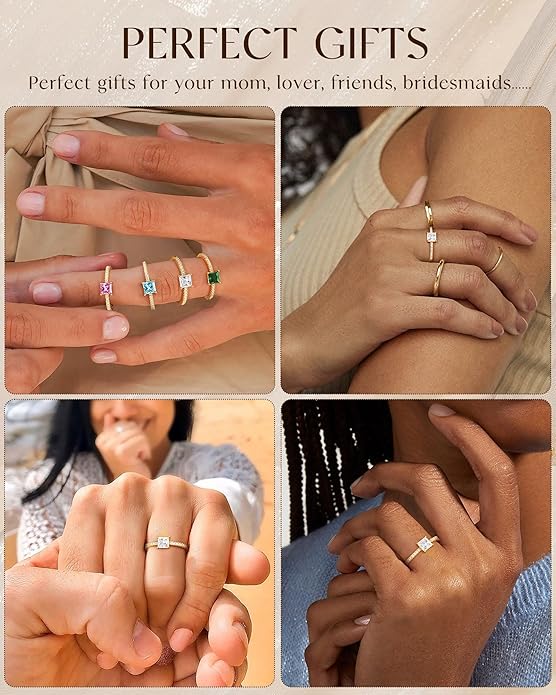 SOLEVAN Birthstone Gold Rings for Women Non Tarnish 14K Gold Plated Stackable Cubic Zirconia Thumb Rings Dainty Cute Emerald Eternity Band Pinky Ring Engagement Wedding Promise Rings Jewelry Gifts