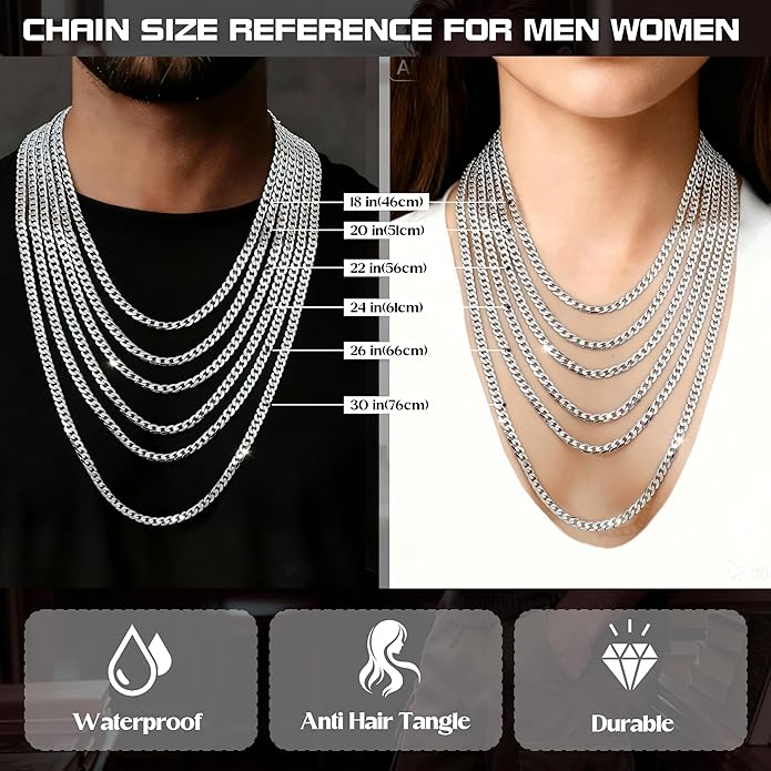 MILACOLATO 925 Sterling Silver Cross Necklace Men - Beveled Edge Cross Pendant with 5mm 316L Stainless Steel Cuban Link Curb Chain Crucifix Necklaces Silver Jewelry for Men Women, 18-30'' Christian Baptism Gift