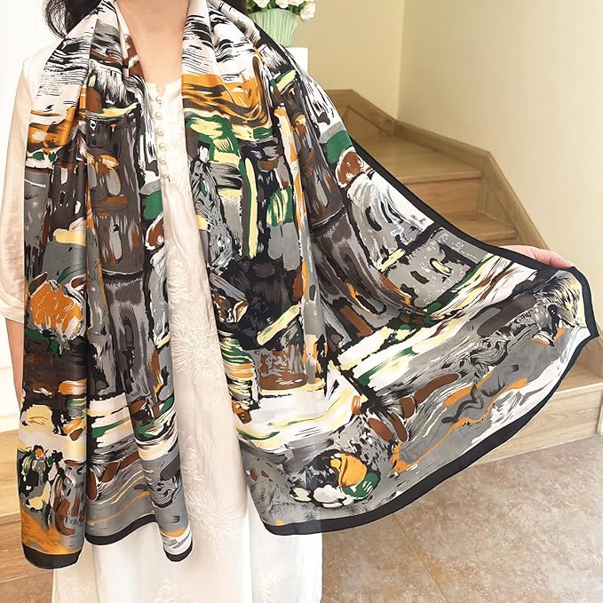 Long Silk Like Scarf Lightweight Satin Scarves Large Sunscreen Shawl Wrap for Women