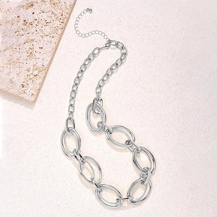 Chunky Gold Necklace for Women: 14k Gold Plated Loop Chain Link Statement Choker Necklace for Women - Chunky Fashion Pendant Jewelry