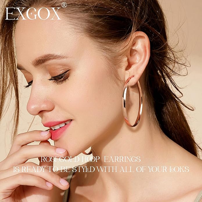 EXGOX 5mm Wide Gold Hoop Earrings for Women,Sterling Silver Hoop Earrings Large Silver Hoop Earrings Hypoallergenic Lightweight 14K Real Gold Plated Big Hoop Earrings for Women 30/40/50/60/70mm