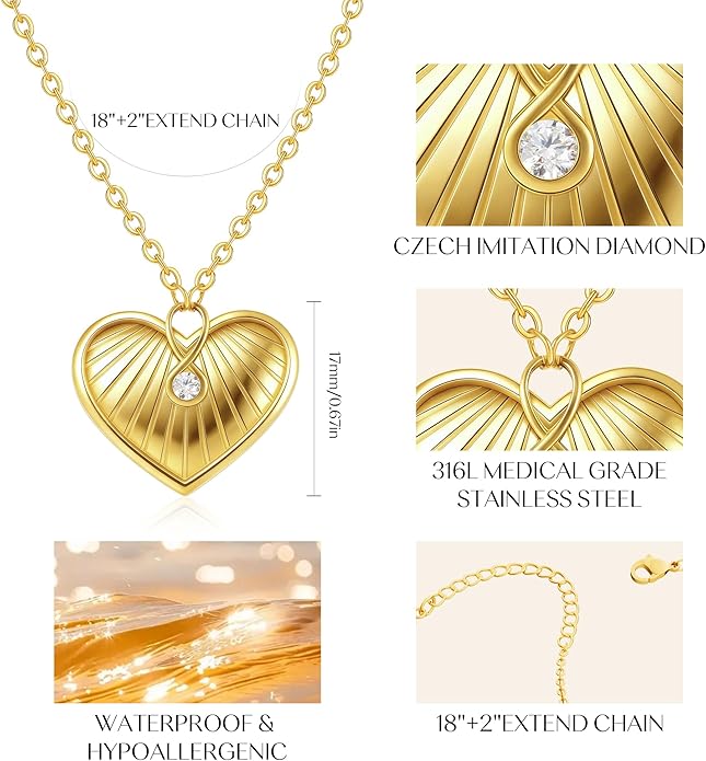 Infinity Heart Necklace,Pendant Necklace for Women Engraved with 'FOREVER LOVE',Heart Pendant Necklace with Cubic Zirconia,Anniversary Eternity Jewelry Gift for Wife or Birthday Present for Women