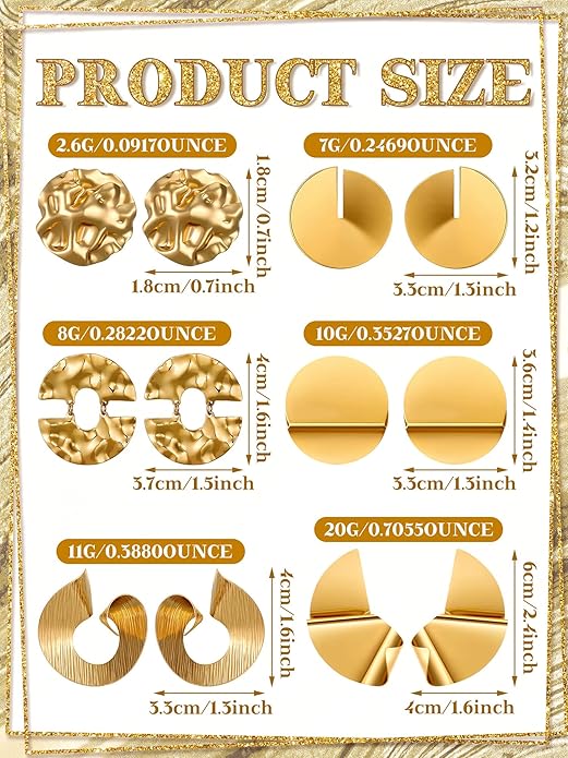 Glenmal 6 Pair Gold Statement Earrings for Women Large Gold Geometric Earrings Woven Twisted Leaf Earring Jewelry Gift