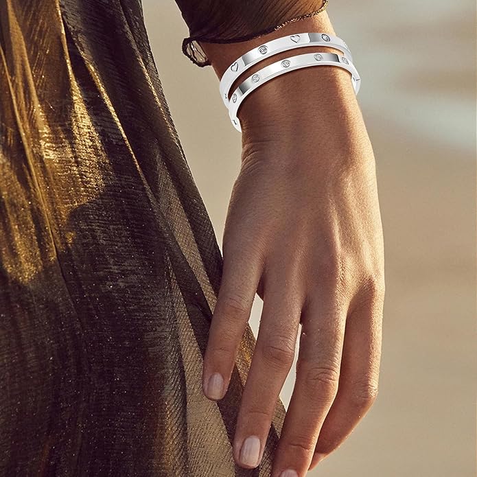 Silver Bangles for Women - Stainless Steel Love & Friendship Bracelet Set with Gift Box | Daily Wear & Party Jewelry