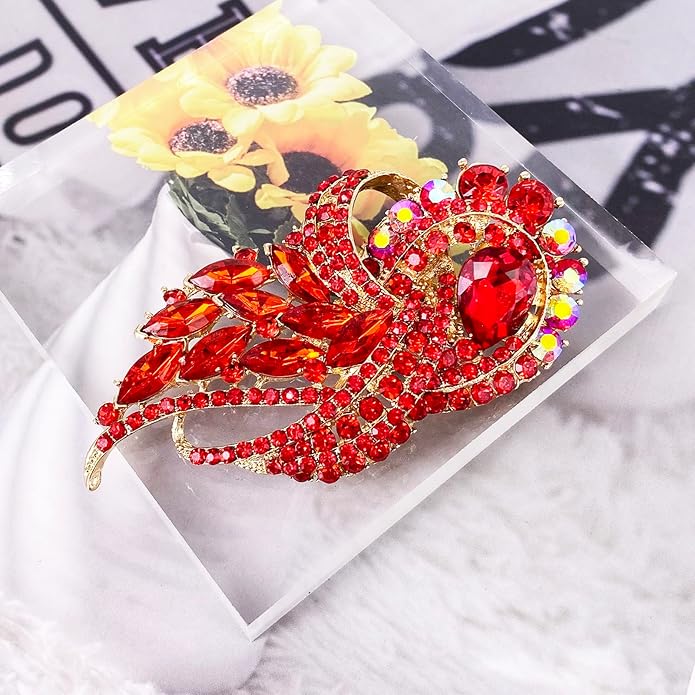LAXPICOL Vintage Clear Austrian Crystal Elegant Flower Bouquet Wing Brooch for Women