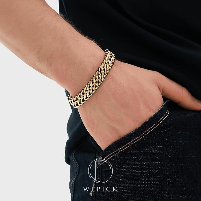 Gold-Plated Bracelets for Men 18K Gold Plated Franco Link Chain Stainless Steel Bracelet Adjustable Bracelet Mens Jewelry Birthday Gift