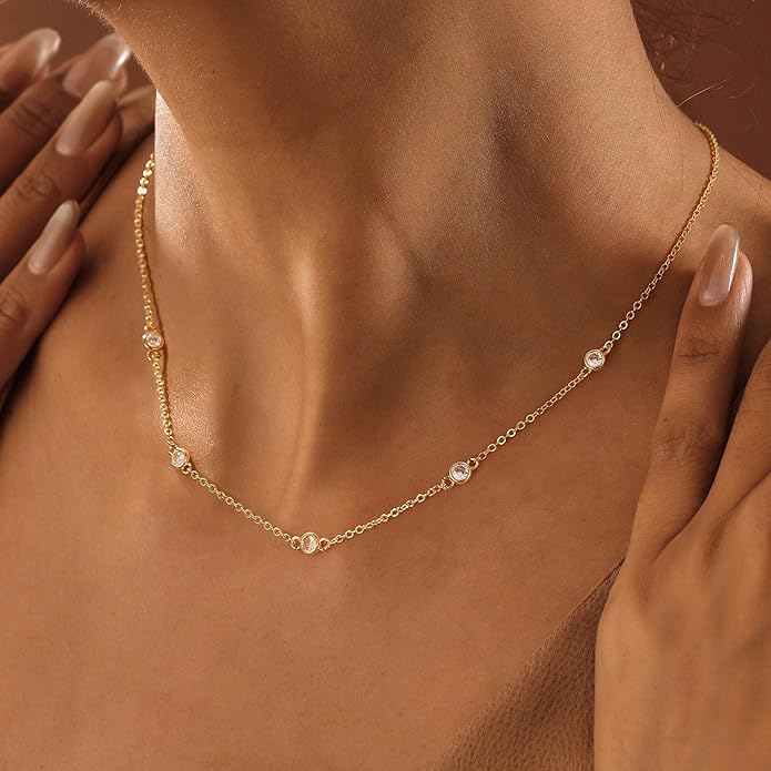 M MOOHAM Gold Clover Heart Pearl Butterfly Star flower Choker Necklace for Women - Dainty 14K Gold Plated Cubic Zirconia Cute Station Necklaces for Women Trendy Prom Jewelry Gifts