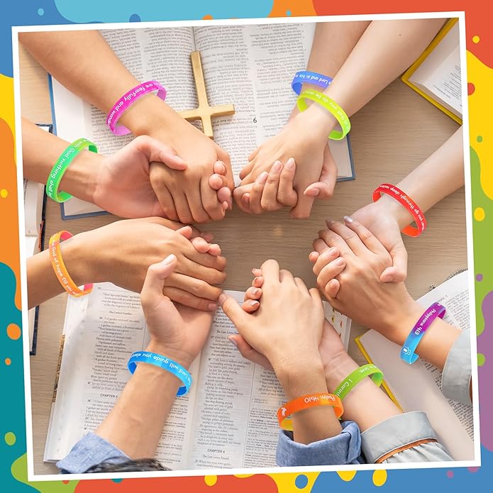 Ecation Bible Verses Bracelets Bulk Scripture Silicone Wristbands Inspirational Motivational Quote Rubber Wristbands Christian Bracelets for Easter Carnival Party Favors
