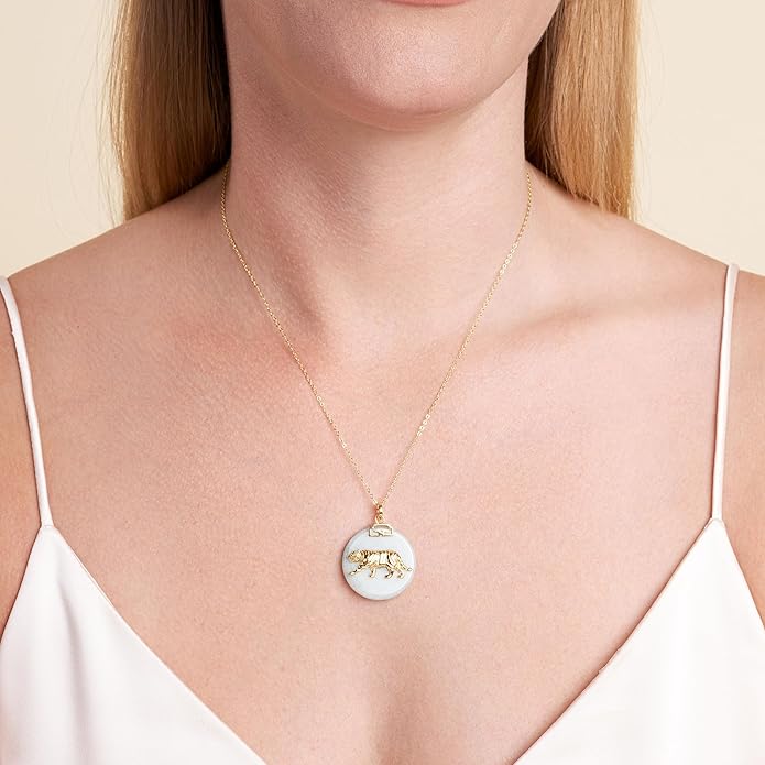 ETERNAL JADE .925 Sterling Silver 18K Gold Plated Chinese Zodiac Sign Pendant Necklaces for Women - Hypoallergenic Genuine Green Jade Gold Necklace for Women Zodiac Year Jewelry, 18 inch Chain