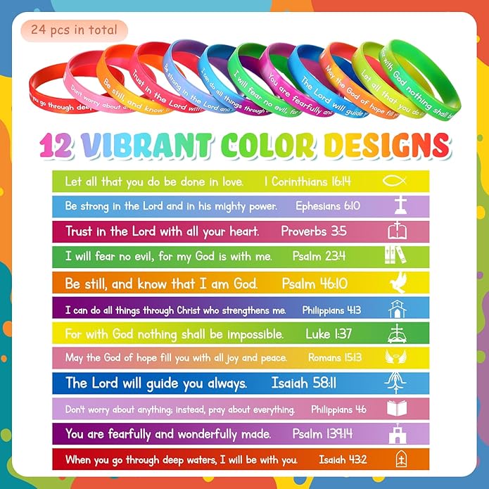Ecation Bible Verses Bracelets Bulk Scripture Silicone Wristbands Inspirational Motivational Quote Rubber Wristbands Christian Bracelets for Easter Carnival Party Favors
