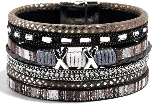 VIBILIA Boho Leather Wrap Bracelets for Women Multi-Layer Bracelets with Strong Clasp Jewelry for Women