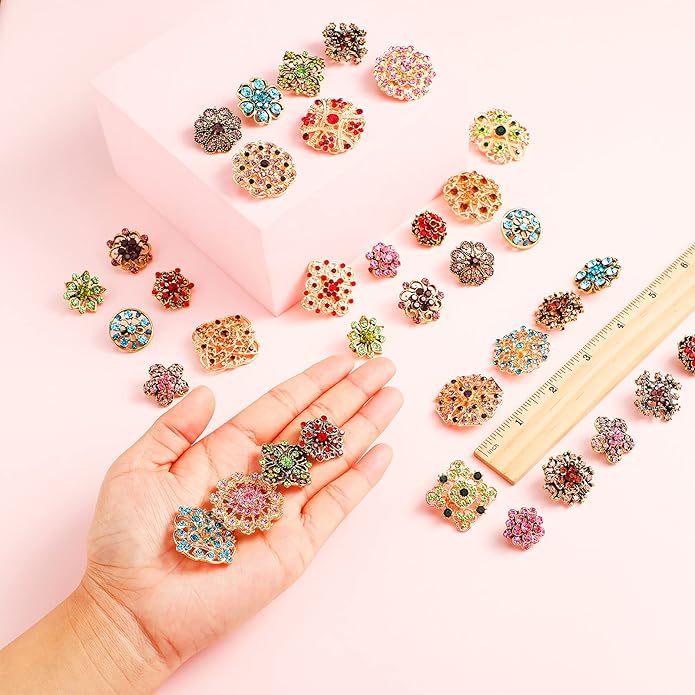 MTLEE 36 Pieces Brooches and Pins for Women Rhinestone Brooches Bulk Crystal Vintage Decorative Flower Lapel Pins Mixed Color Costume Jewelry Retro for Wedding Party Bouquet Crafts Kit Gifts