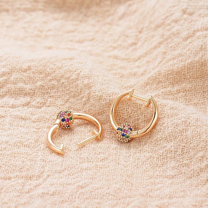 Gold Huggie Hoop Earrings 14K Gold Plated Dainty Chunky Thick Hoop Diamond Cubic Zriconia Inlay Sleeper Tiny Delicate Boho Beach Simple Hypoallergenic Jewelry Gift for Her