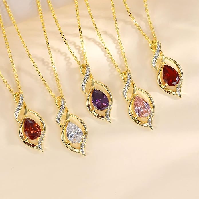 FANCIME Birthstone Necklace for Women Teardrop Necklace S925 Sterling Silver Infinity Love Birthday Gifts for Mom Women Girls, 16"+2" Inches