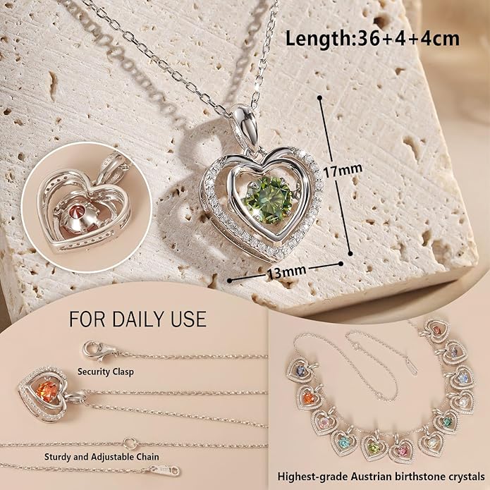 Gem's Beauty Silver Heart Necklace for Women - 925 Silver Moissanite Pendant, Dainty Dance Gift for Her, Mom, Wife |Christmas/Anniversary/Valentine’s Birthstone Jewel