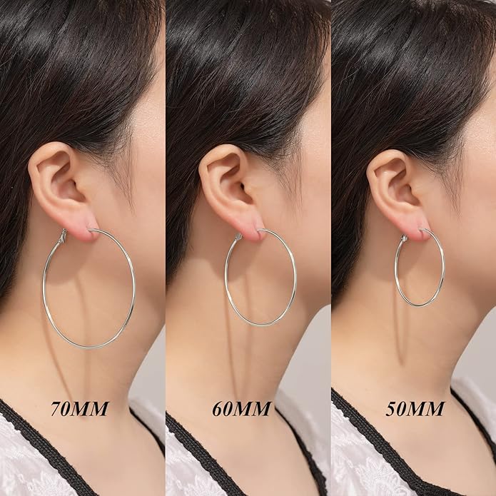 Big Gold Hoop Earrings for Women Hypoallergenic 925 Sterling Silver Post Thin Loop 14K Gold Plated Hoop Earrings Set for Women, 3 Pairs