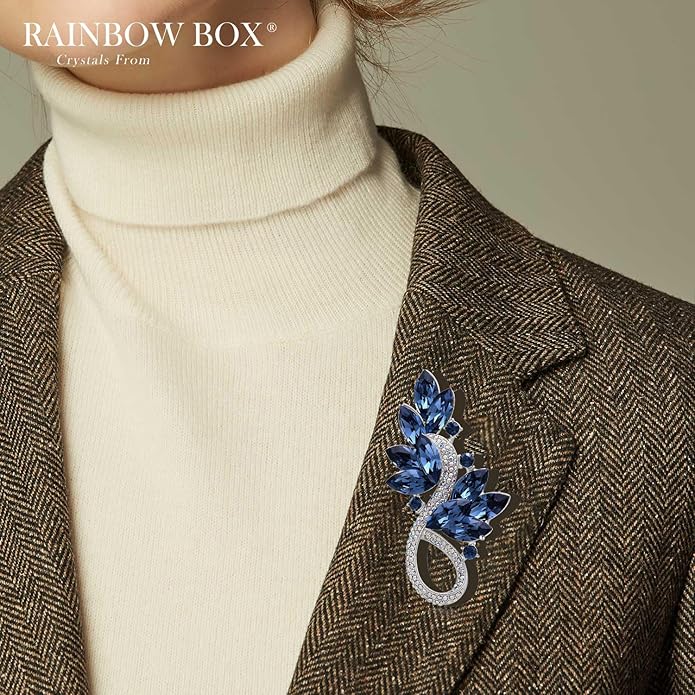 RAINBOW BOX Brooch Pins Rhinestone with Austria Crystal Jewelry Women's Brooches & Pins