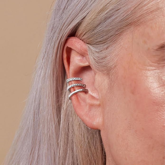 Gold Ear Cuffs Earrings for Women Non Piercing - Clip on Cartilage Earrings Dainty 14K Gold Sterling Silver Plated Cubic Zirconia Huggie Hoop Earring for Women No Tarnish Trendy Jewelry Set