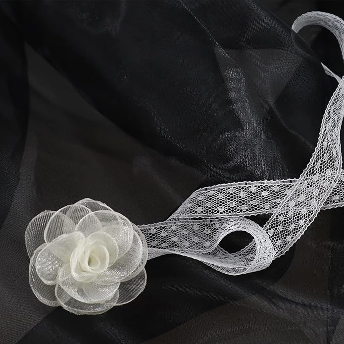 Black Choker Camellia Flower Lace-up Necklace For Women