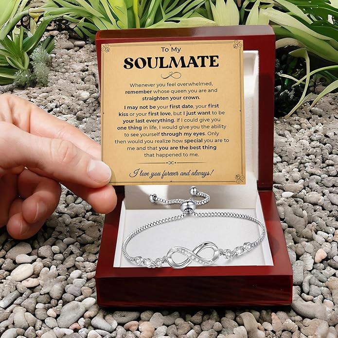To My Soulmate Bracelet, Soulmate Bracelet For Women, Soulmate's Jewelry Gift From Boyfriend Husband Friend With Message Card And Box Meaning, Valentine Gifts For Her, Birthday Christmas Gifts