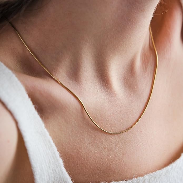 CHESKY Gold Necklace for Women-14K Gold Plated/Sterling Silver Plated Snake Chain Necklace Dainty Simple Chunky Herringbone Necklace Choker Necklaces Jewelry for Women