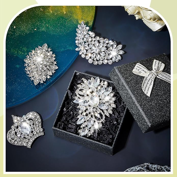 Ecally 4 Pcs Brooches and Pins for Women Crystal Pearl Brooch for Wedding Christmas Teacher Appreciation Gift