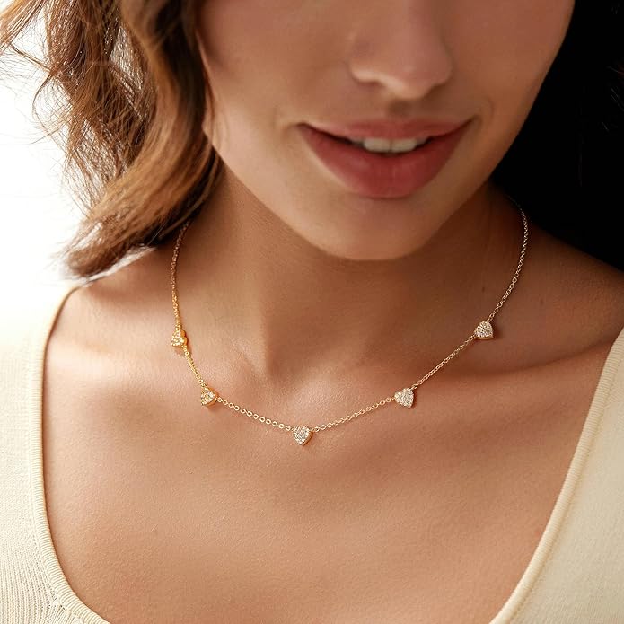 M MOOHAM Gold Clover Heart Pearl Butterfly Star flower Choker Necklace for Women - Dainty 14K Gold Plated Cubic Zirconia Cute Station Necklaces for Women Trendy Prom Jewelry Gifts