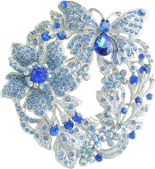 Art Style 3.54" Butterfly Flower Brooch Pin Pendant Rhinestone Crystal BZ4489