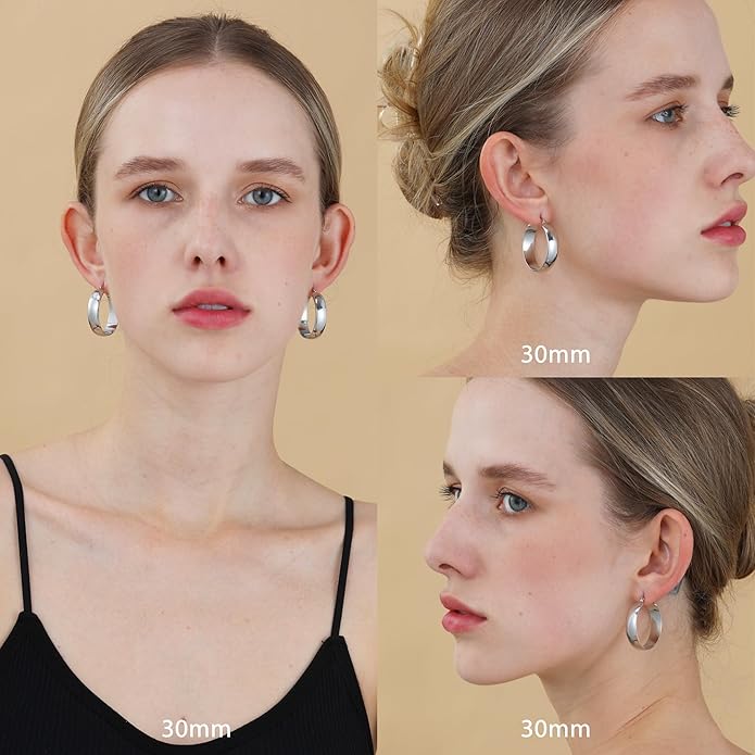 8mm Thick 925 Sterling Silver Hoops Earrings for Women 14K Real Gold Large Hoop Earrings Hypoallergenic and Lightweight Big Hoop Earrings for Women 20/30/40/50/60/70MM
