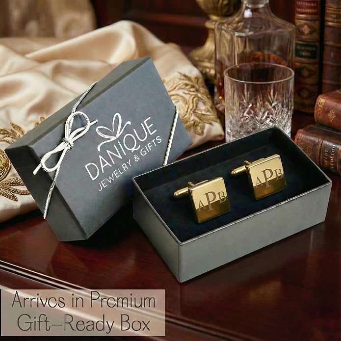 Custom Cuff Links & Personalized Tie Clip Gift Set for Men • Engraved Monogram, Date, Handwriting, Crest, Logo • Father's Day Gift for Dad • Gold, Silver, Black