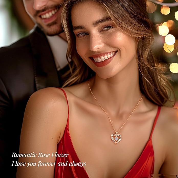 CDE Christmas Gifts for Women S925 Silver Rose Gold Heart Birthstone Necklaces for Women，Ideal Anniversary or Birthday Jewelry Gifts for Wife Girlfriend Her