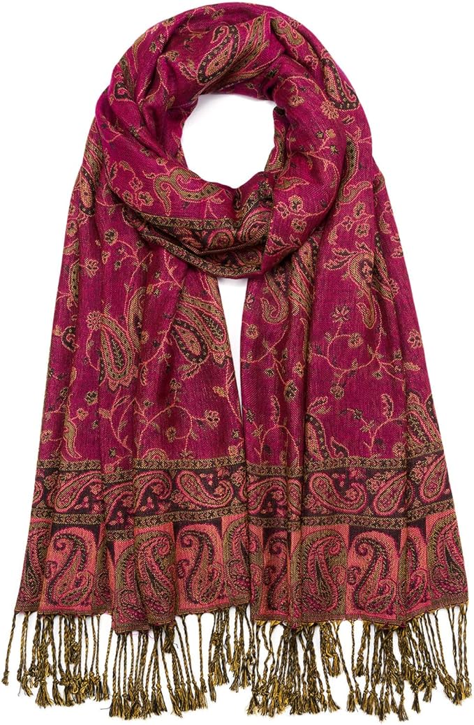 QIUTIMIY Paisley Pashmina Shawl Wrap Women Reversible Vintage Jacquard Pashmina Rave Scarf with Fringe for Evening, Wedding