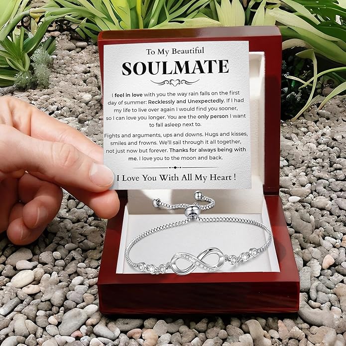 To My Soulmate Bracelet, Soulmate Bracelet For Women, Soulmate's Jewelry Gift From Boyfriend Husband Friend With Message Card And Box Meaning, Valentine Gifts For Her, Birthday Christmas Gifts