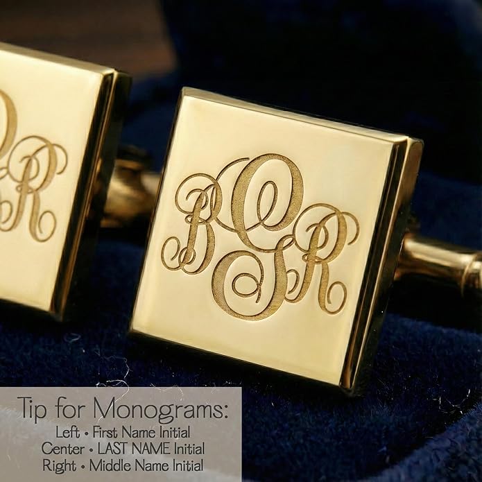 Custom Cuff Links & Personalized Tie Clip Gift Set for Men • Engraved Monogram, Date, Handwriting, Crest, Logo • Father's Day Gift for Dad • Gold, Silver, Black